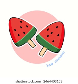 Two Watermelon ice cream. Summer Water Melon Vector Banner Template Summer Vibes Text With Tropical Fruit Water Melon.