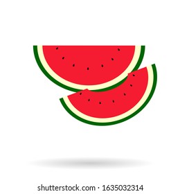 Two watermelon slice icon with shadow on white background. Vector fruit illustration with flat design.