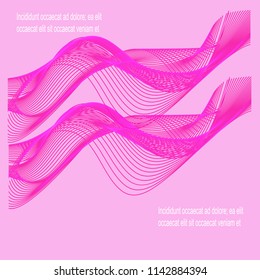 Two waves, pink dark color, luminous, pink light abstract background.