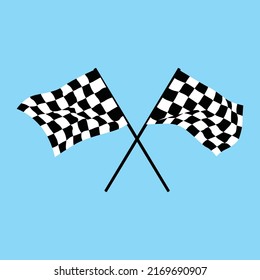 Two Waving Auto Race Flag Crossed Finish