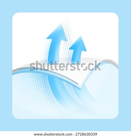 Two wavy layers with arrow. Great for the presentation of permeable materials. Vector illustration. Template for your product. EPS10.