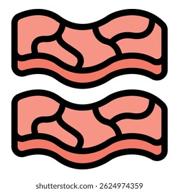 Two wavy slices of bacon, showcasing the marbling of fat, ready for a delicious breakfast or addition to any meal