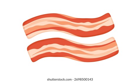 Duas tiras onduladas de bacon não cozido com camadas distintas de carne magra e gordura cremosa, perfeito para preparações de café da manhã.