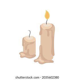 Two wax candles of different size 3d isometric isolated vector illustration
