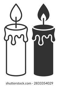 two wax candles with flame icon set vector illustration on transparent background