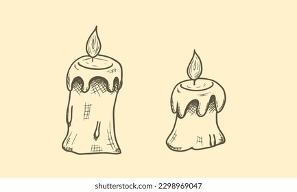Two wax candles, hand drawn sketch vector illustration.