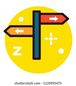 Two way directional arrows mounted on a road characterizing  guidepost or road labels  
