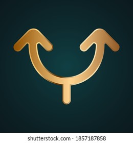 Icono vectorial de flecha de dos vías e intercambio. Metal dorado degradado con fondo oscuro