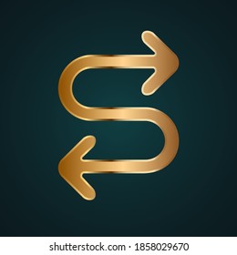 Two way & exchange Arrow vector icon. Gradient gold metal with dark background