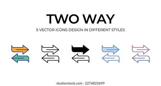 two way Icon Design in Five style with Editable Stroke. Line, Solid, Flat Line, Duo Tone Color, and Color Gradient Line. Suitable for Web Page, Mobile App, UI, UX and GUI design.