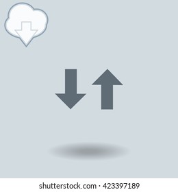 Two way icon with shadow. Cloud of download with arrow.