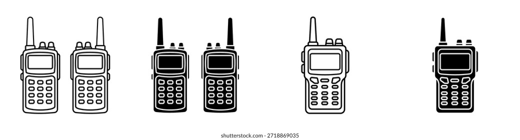 Two way radio icon in linear and clipart style pack on white background.