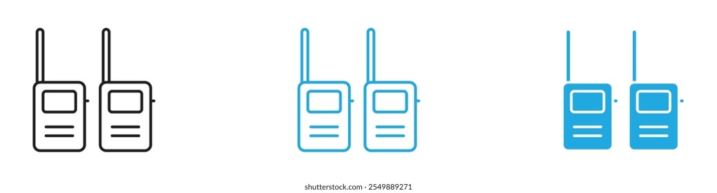 Two way radio icon Outline vector line set