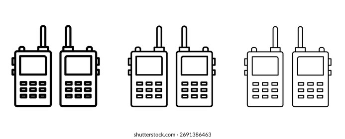 Two way radio icon in outline stroke style symbol.