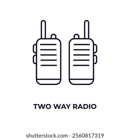 two way radio outline icon. Linear vector from army and military concept. Thin line two way radio icon isolated on white background