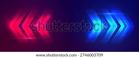 Two Way Red And Blue Arrow Background. Neon Colored Interface Design.