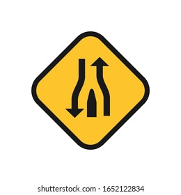 Two Way Road Ahead Sign . Two Roads Sign Traffic Symbol.