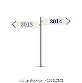 Two Way Road Sign 2013 and 2014 Years. Vector Illustration.