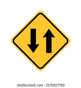 Two way road sign isolated on white background.