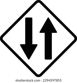 two way road traffic sign vector . two arrow sign in square