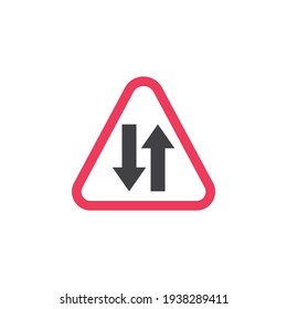 Icono plano de aviso de tráfico de dos vías, signo vectorial, pictograma colorido aislado en blanco. Símbolo, ilustración del logotipo. Diseño de estilo plano