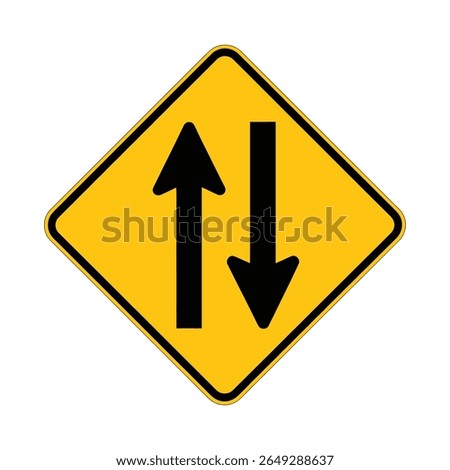 Two Way Traffic Road Sign with Black Arrows on Yellow Diamond