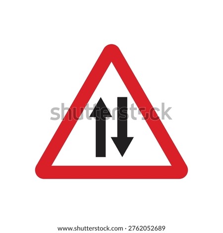 Two way traffic road triangle template. Triangle warning sign with black up and down arrows