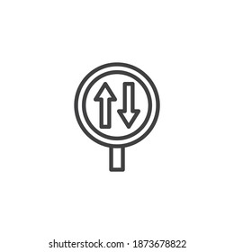 Icono de línea de señalización de tráfico de dos vías. signo de estilo lineal para concepto móvil y diseño web. Icono de vector de contorno de carretera de dos vías. Símbolo, ilustración del logotipo. Gráficos vectoriales