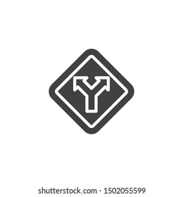 Two way traffic sign vector icon. filled flat sign for mobile concept and web design. Junction Road Sign glyph icon. Symbol, logo illustration. Vector graphics