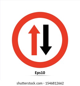 Two Way Traffic Sign. Vector Illustration. Red prohibition sign. Stop symbol