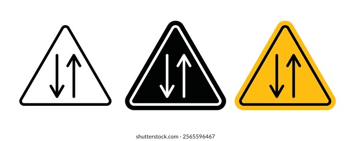 Two way traffic sign vector in black and yellow colors