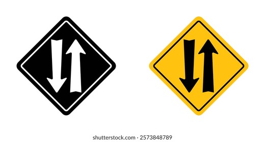 Two way traffic sign vector in filled and 3 stroke weights