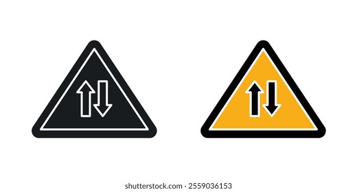 Two way traffic sign vectors in black and colored version