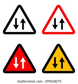 Two way traffic signs icons set great for any use. Vector EPS10.