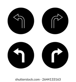 Two way turn arrow icon. Left and right turn sign on black circle