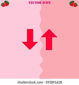 Two way vector  icon. Strawberry Background.