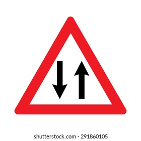 Two way warning traffic signs.