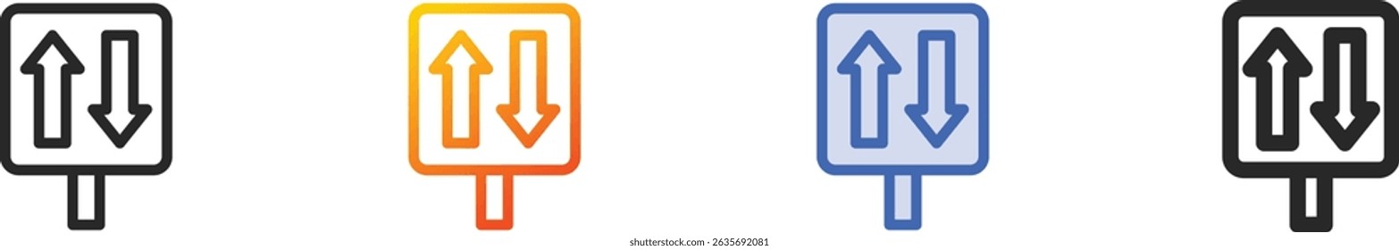 two ways icon.Thin Linear, Gradient, Blue Stroke and bold Style Design Isolated On White Background