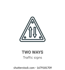 Icono de vector de contorno de dos vías. Icono de dos formas de negro de línea delgada, ilustración de elemento simple vector plano a partir del concepto de señales de tráfico editable trazo aislado en fondo blanco