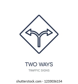 Two ways sign icon. Two ways sign linear symbol design from Traffic signs collection. Simple outline element vector illustration on white background
