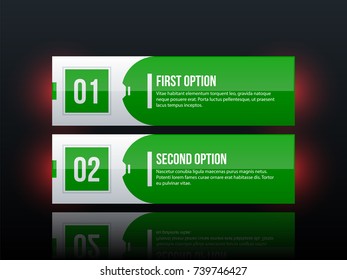 Two web banners with glowing lights in corporate glossy style on black background