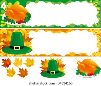 Two web banners for thanksgiving . Hat, Turkey-cock and  autumn leaves. There are no meshes in this image.