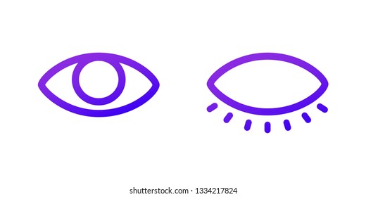 Two web icons. Open and closed eye. Purple gradient. svg