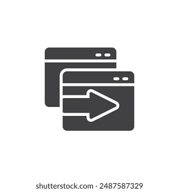 Two web pages side by side with an arrow vector icon. filled flat sign for mobile concept and web design. A B Testing glyph icon. Symbol, logo illustration. Vector graphics