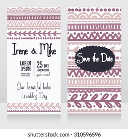 two wedding invitation cards for boho style, vector illustration