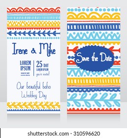 two wedding invitation cards for boho style, vector illustration