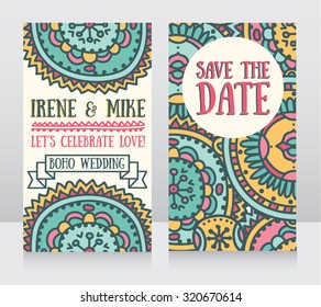 two wedding invitation cards for boho style, vector illustration