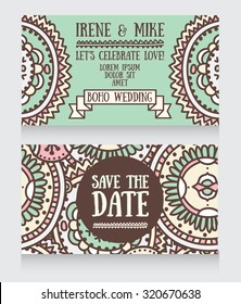 two wedding invitation cards for boho style, vector illustration