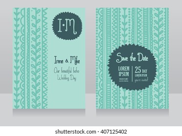 two wedding invitation cards for boho style, vector illustration