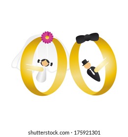 Two wedding rings "changing" the bride and the groom. 